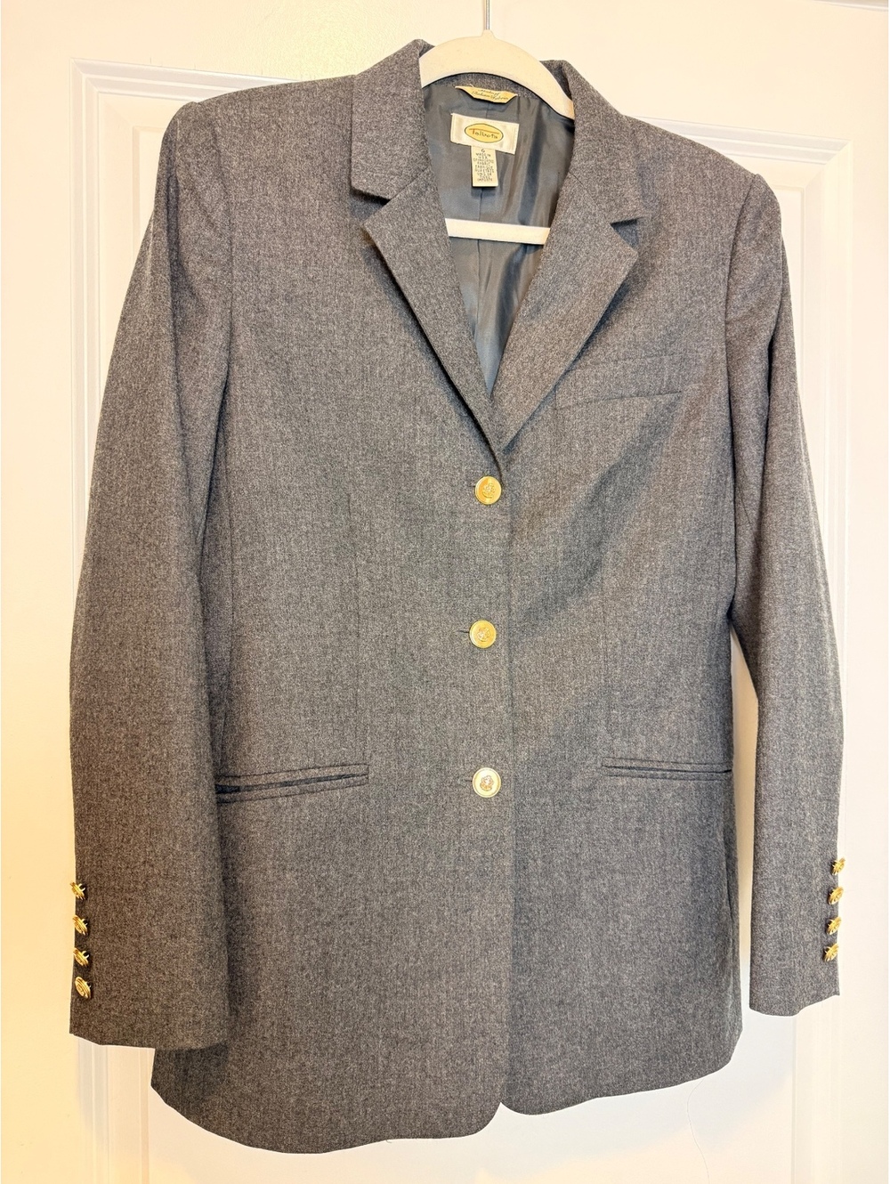 Vintage Talbots 100% Italian Wool Blazer Size 6 Gray / Gold Buttons Made in USA - Picture 11 of 12